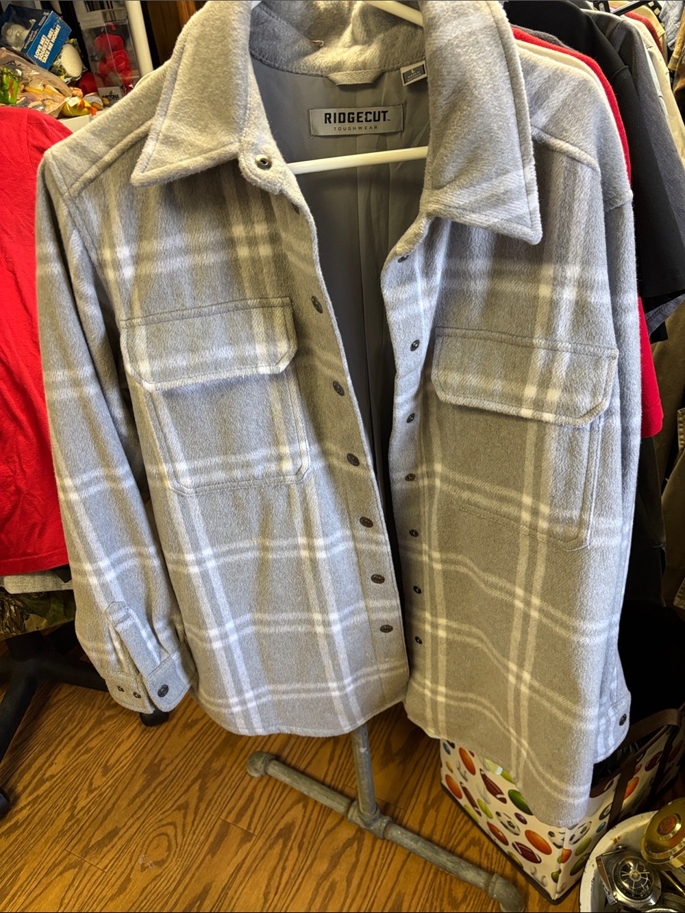 Ridgecut Women's Light Gray Plaid Shacket